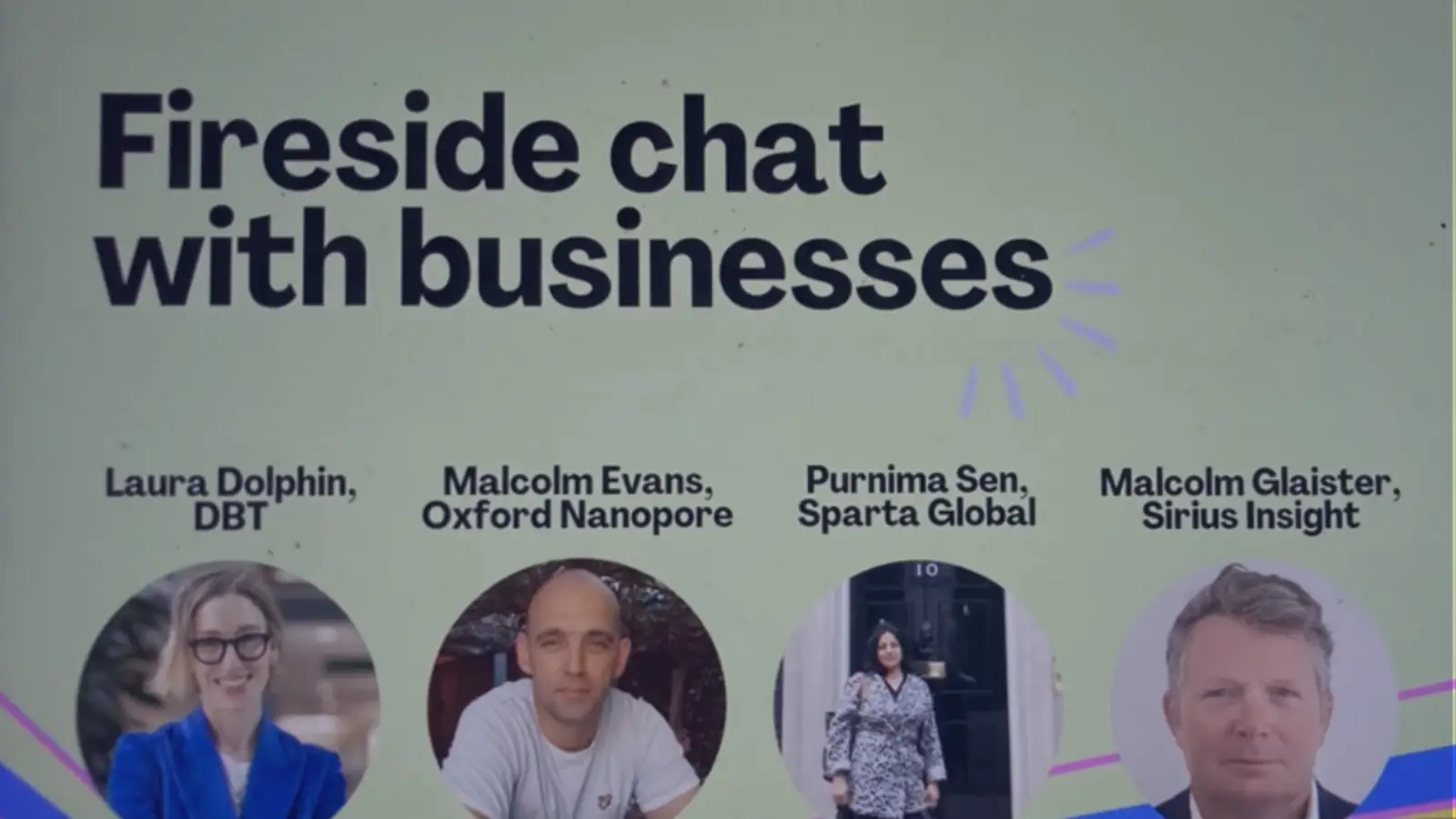 Image reads: Fireside chat with businesses.
