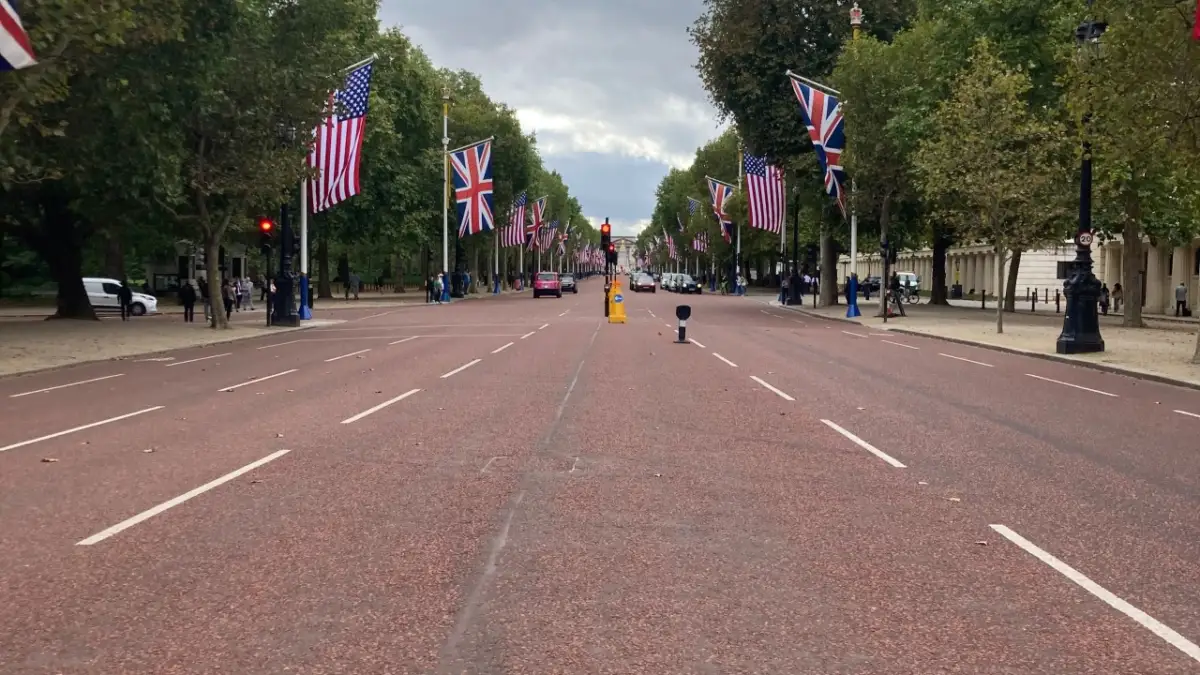 UK  and US flags on the Mall.