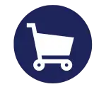 Shopping cart icon on blue background