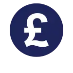 Pound icon on blue background