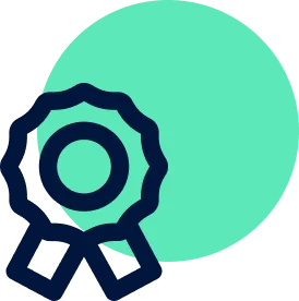 Blue medal icon on top of mint circle. This icon appears on the Fair Payment Code homepage.